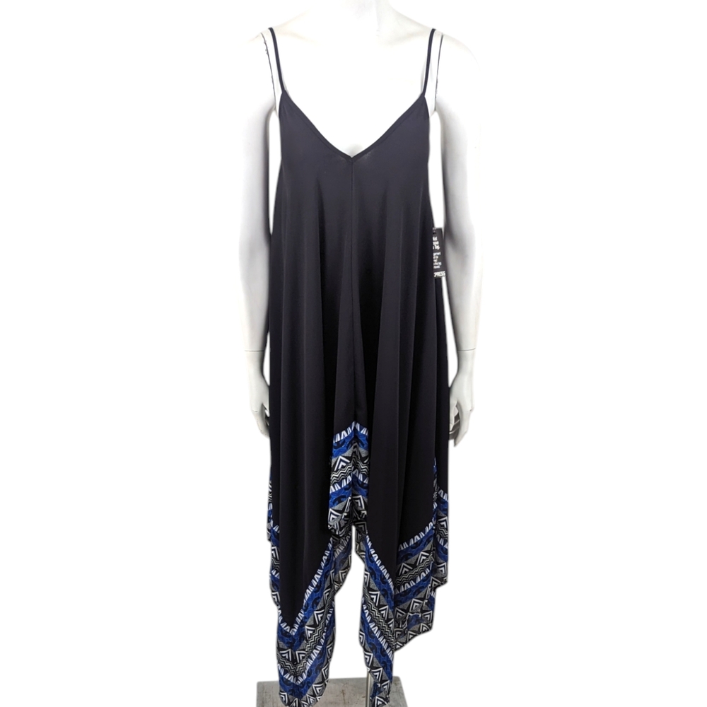 Express Boho Maxi Dress Beach Coverp Spaghetti Strap Womens Small Black Blue